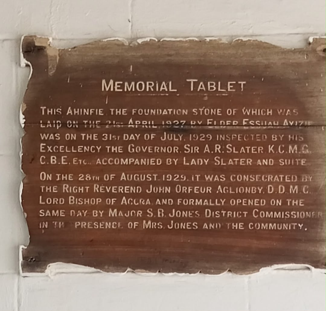 Foundation tablet of the Ahenfie (Royal Palace), Esiama — laid 21 April 1927